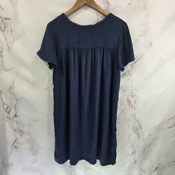 ModCloth Dress Womens Large Blue Shift Peasant Embroidered Floral Peace Mod - Picture 5 of 12